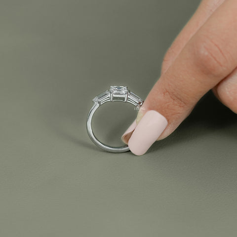 Asscher Cut Lab Diamond Three Stone Engagement Ring