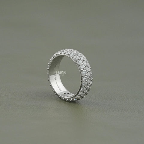 Three Row Pave Diamond Eternity Wedding Band