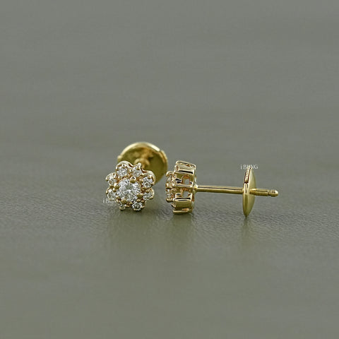 Round Lab Diamond Floral Style Halo Stud Earrings