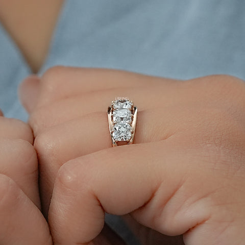 Old Mine Cushion Diamond Split Shank Five Stone Band