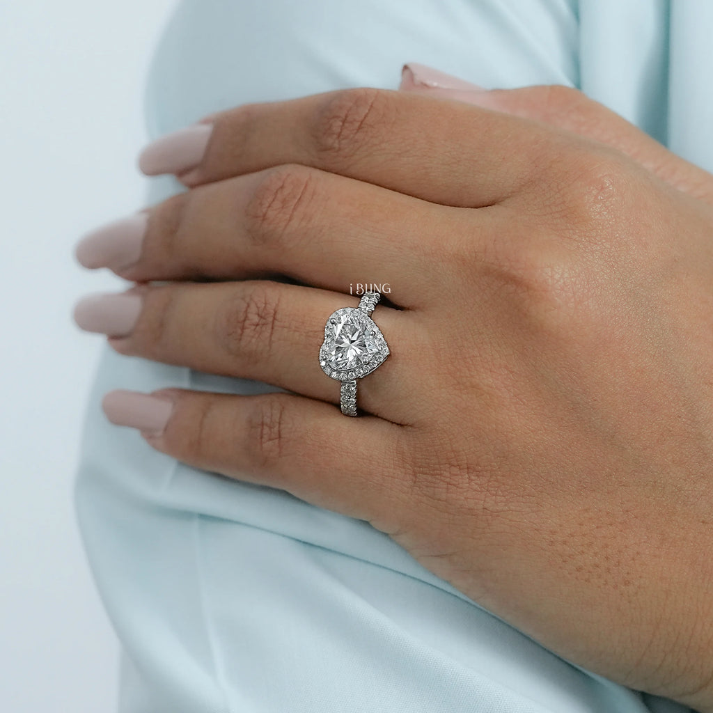 Heart Cut Halo Diamond Accent Engagement Ring