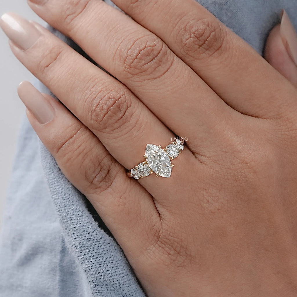 Marquise And Round Diamond Five Stone Engagement Ring
