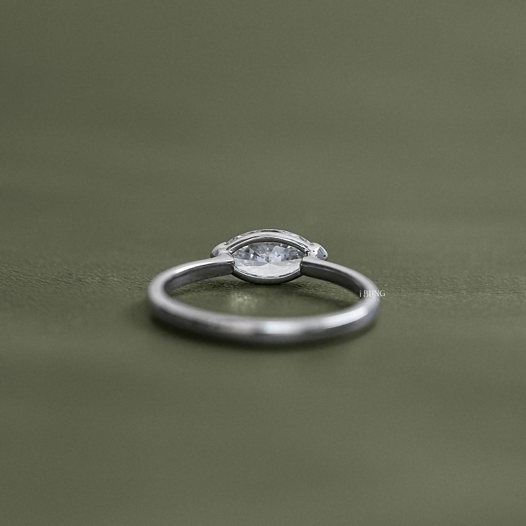 East West Set Marquise Diamond Solitaire Ring