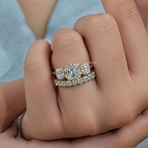 Old Mine Cushion Lab Made Diamond Bridal Ring Set