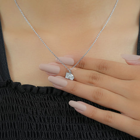 Pear & Emerald Cut Lab Grown Diamond Toi Et Moi Necklace