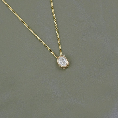 Bezel Set Oval Lab Diamond Solitaire Necklace