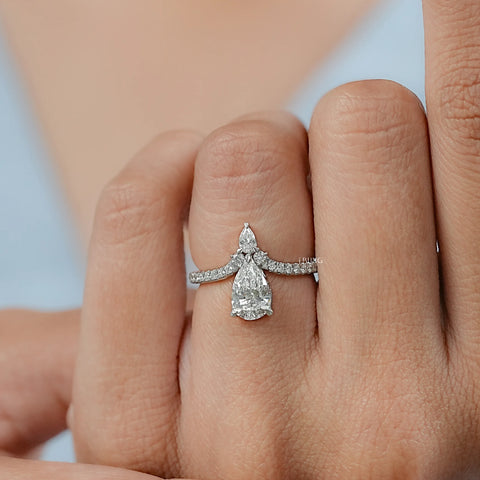 Pear Cut Lab Diamond Chevron Ring
