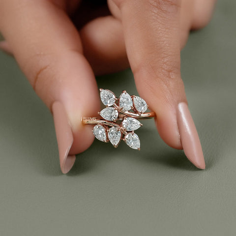 Pear Shaped Lab Diamond Cluster Set Bypass Ring