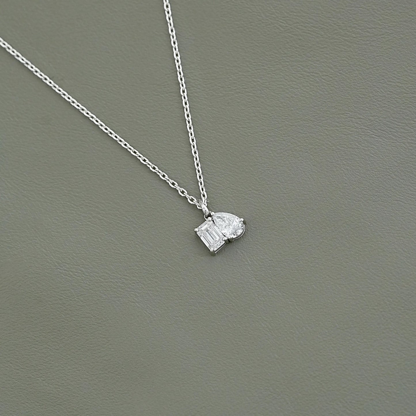 Two Stone Emerald & Pear Lab Diamond Necklace