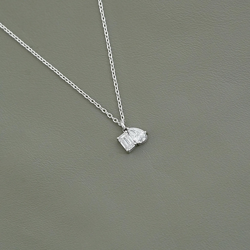 Two Stone Emerald & Pear Lab Diamond Necklace