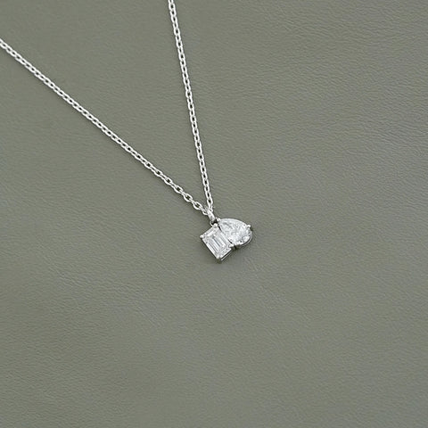 Two Stone Emerald & Pear Lab Diamond Necklace