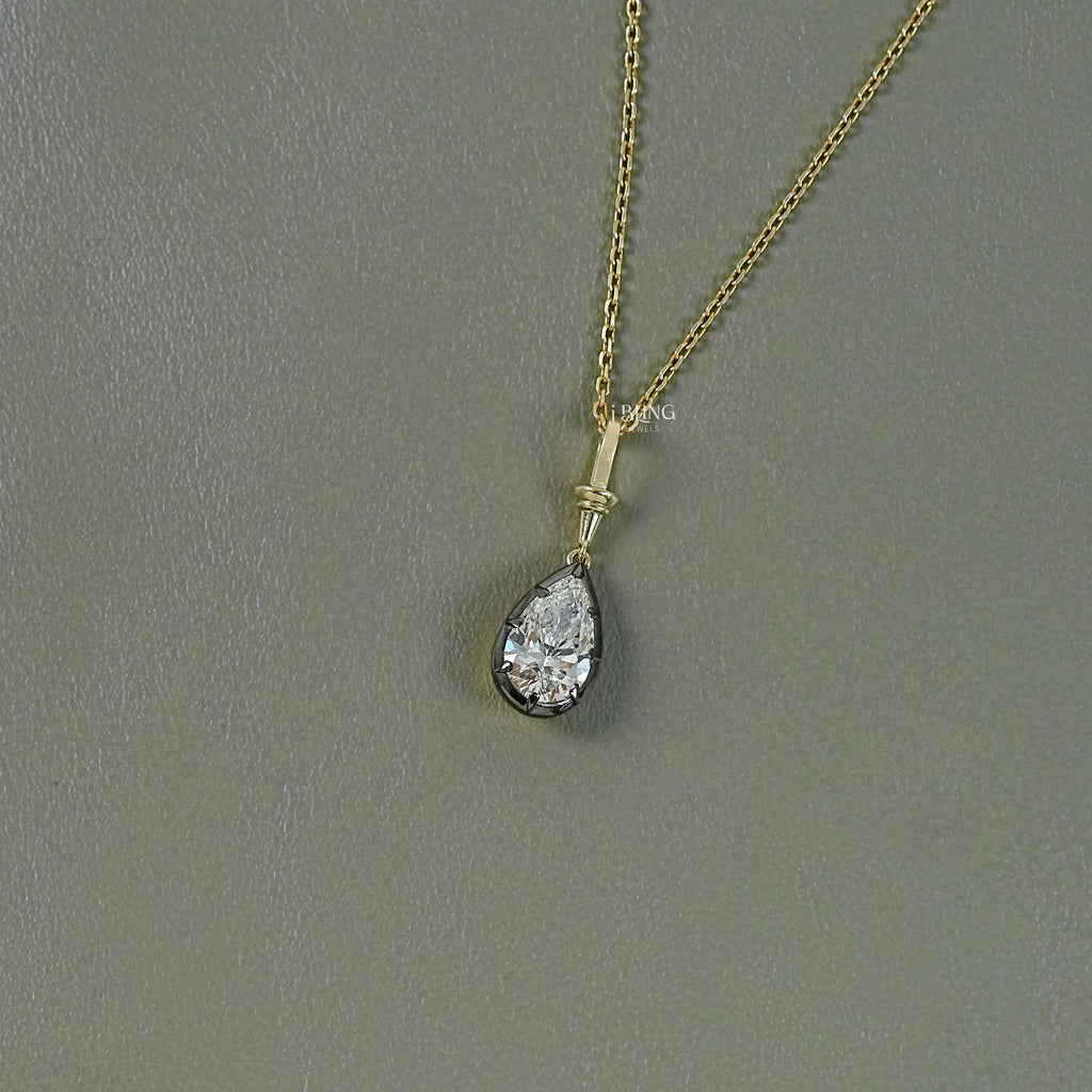 Pear Cut Lab Diamond Solitaire Button Back Pendant