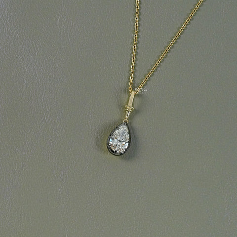 Pear Cut Lab Diamond Solitaire Button Back Pendant