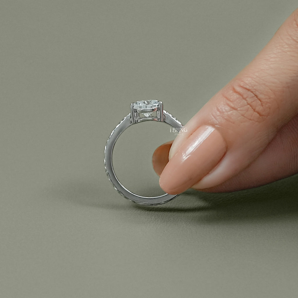 Pear Cut Lab Grown Diamond Ring with Vintage Hand-Engraved Band