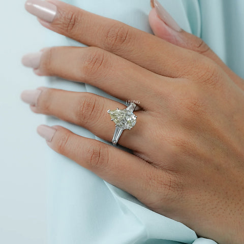 Old Mine Pear Lab Diamond Three Stone Ring