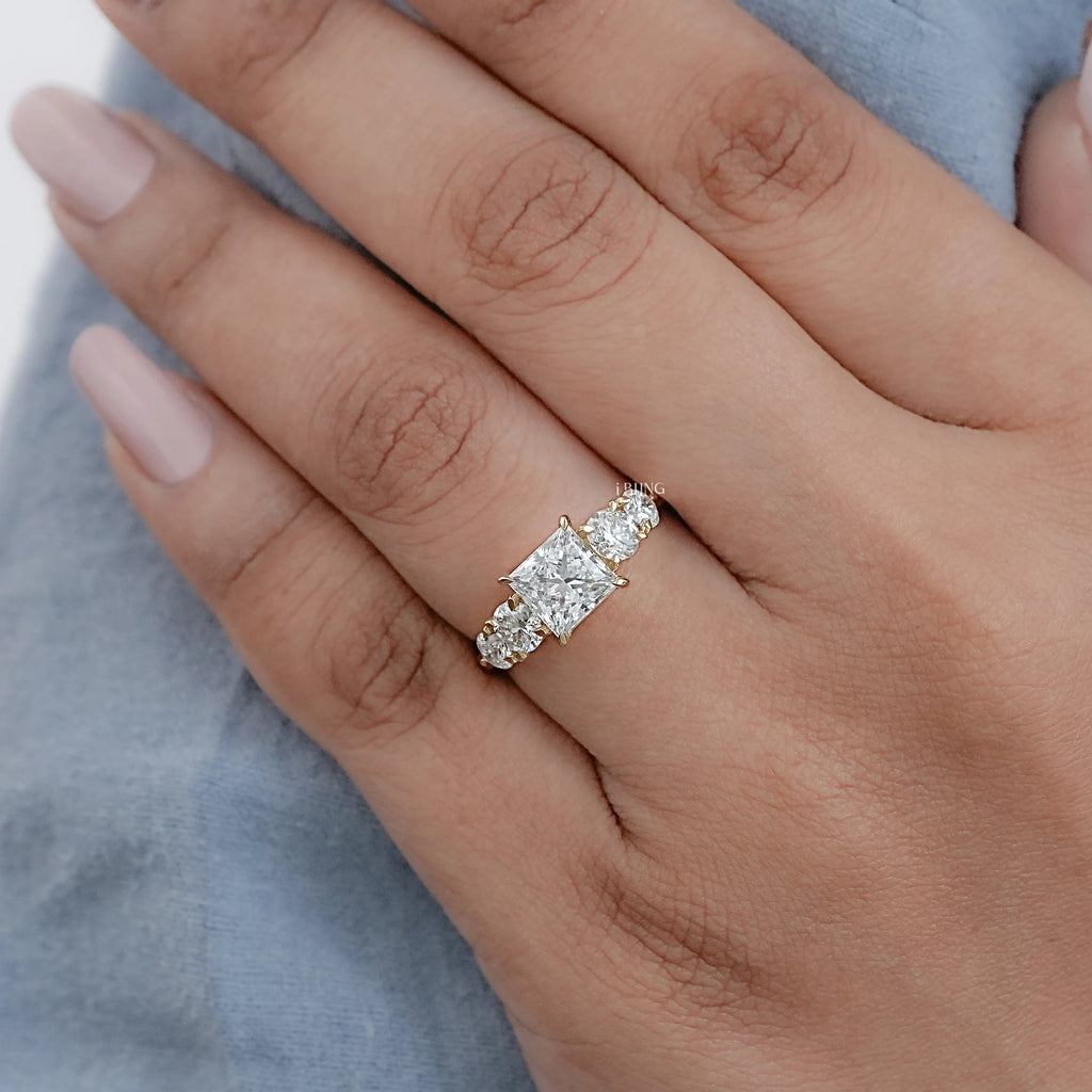 5 Stone Princess Cut Lab Grown Diamond Engagement Ring