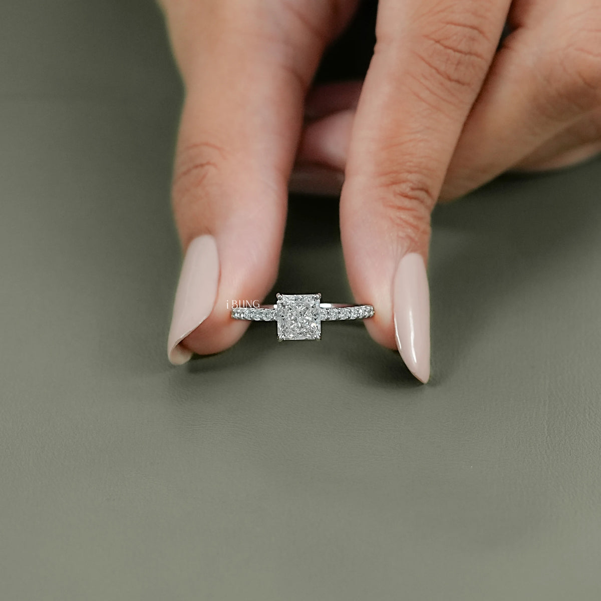 Square Radiant Lab Diamond Engagement Ring Solitaire Accent Ring
