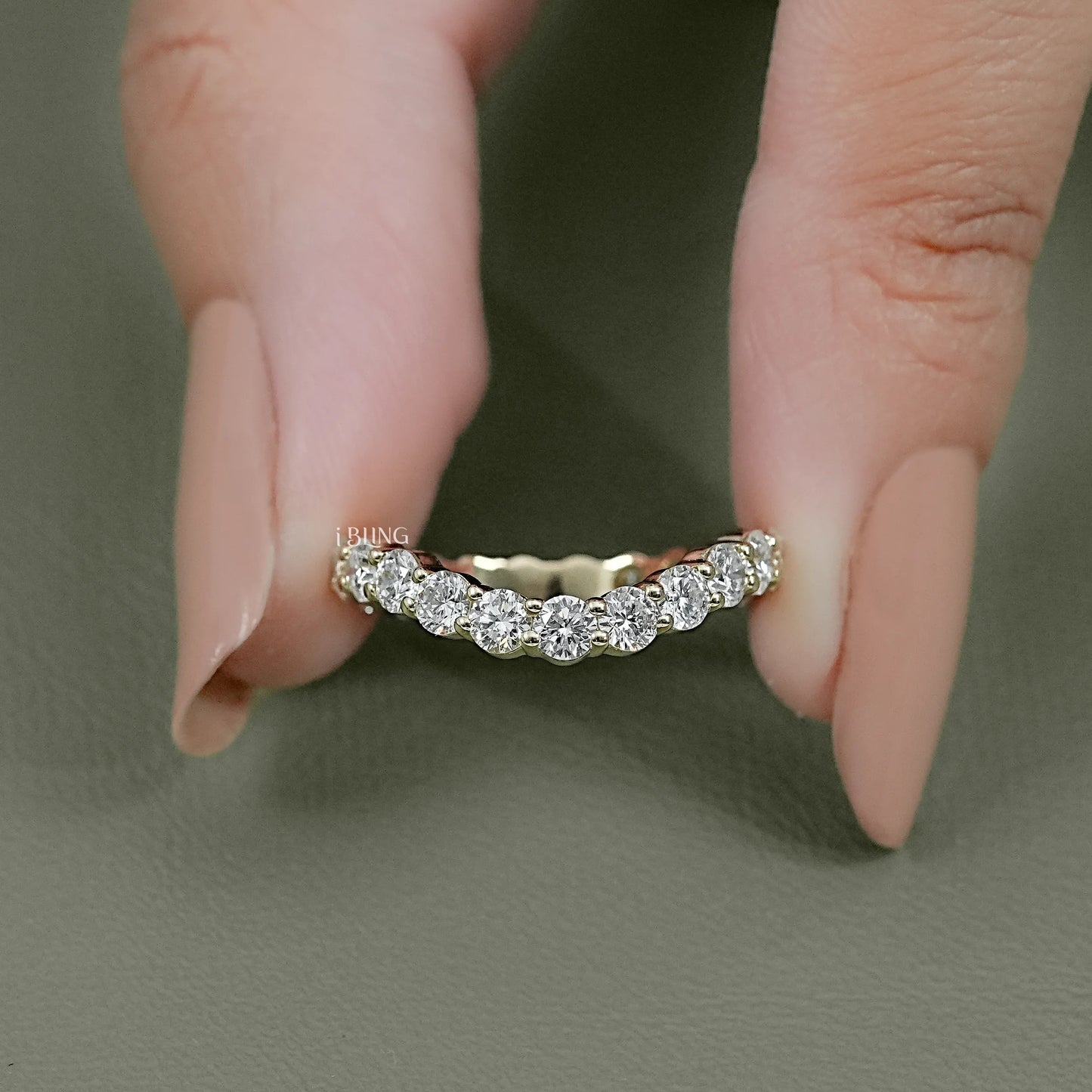 Round Lab Grown Diamond Curved Wedding Band Full Eternity