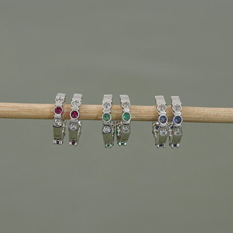 Lab Diamond And Gemstone In-Out Hoop Earrings