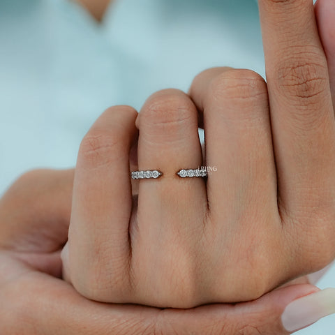 Round Cut Diamond Open Cuff Wedding Band