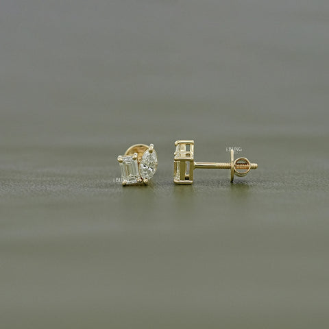 Emerald & Marquise Cut Lab Diamond Screw Back Earrings