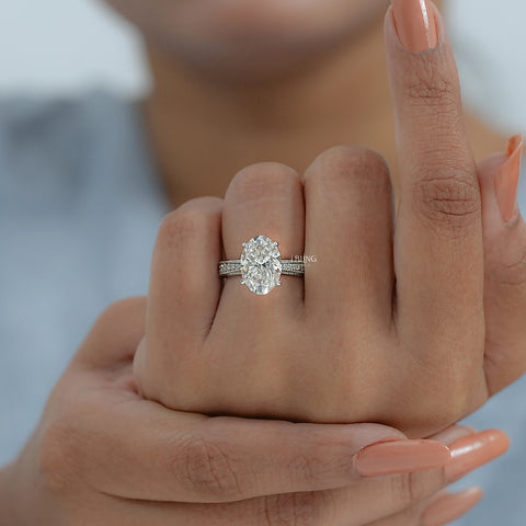 Oval Lab Diamond Solitaire Accent Filigree Ring
