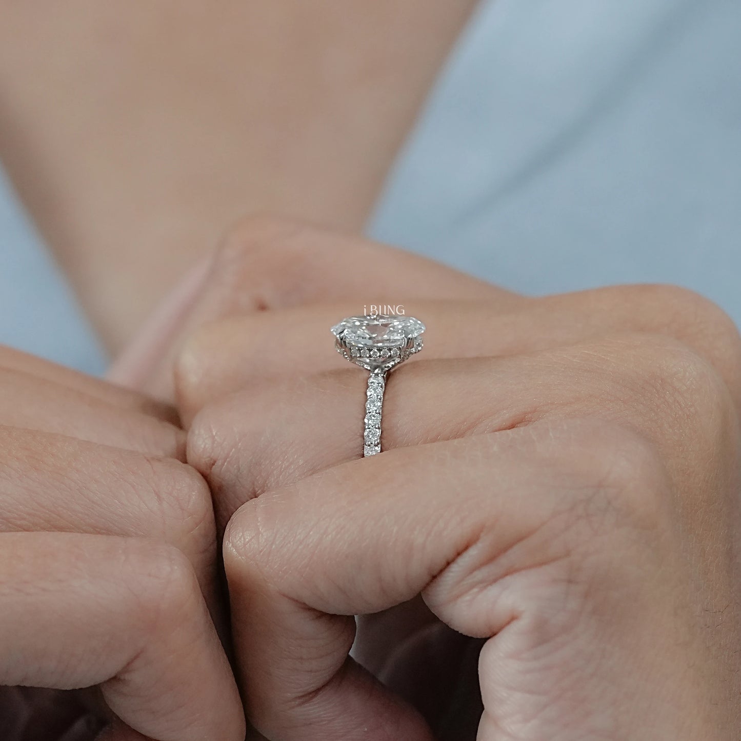 Oval Lab Grown Diamond Solitaire Accent Ring