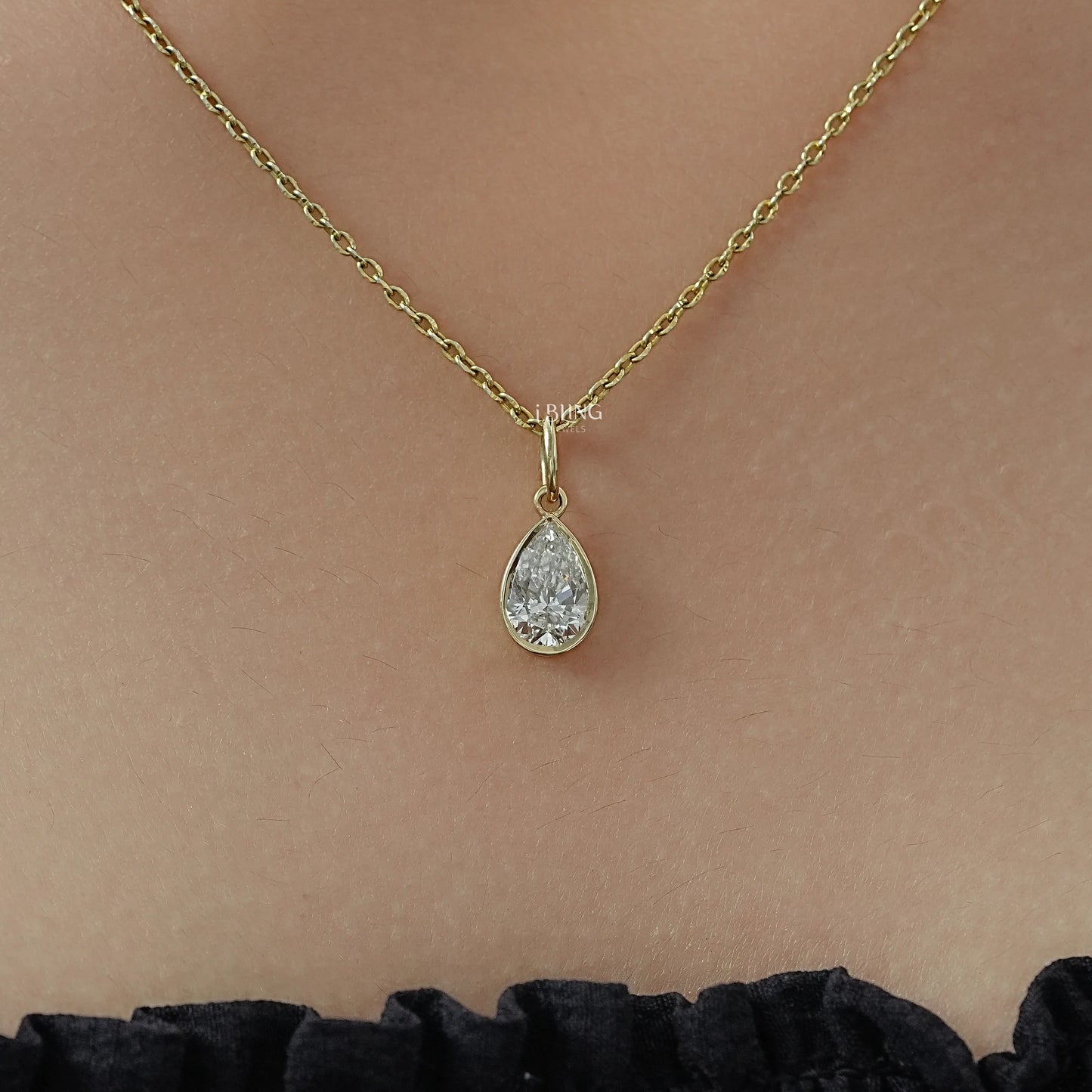 Pear Cut Lab Diamond Bezel Set Solitaire Necklace