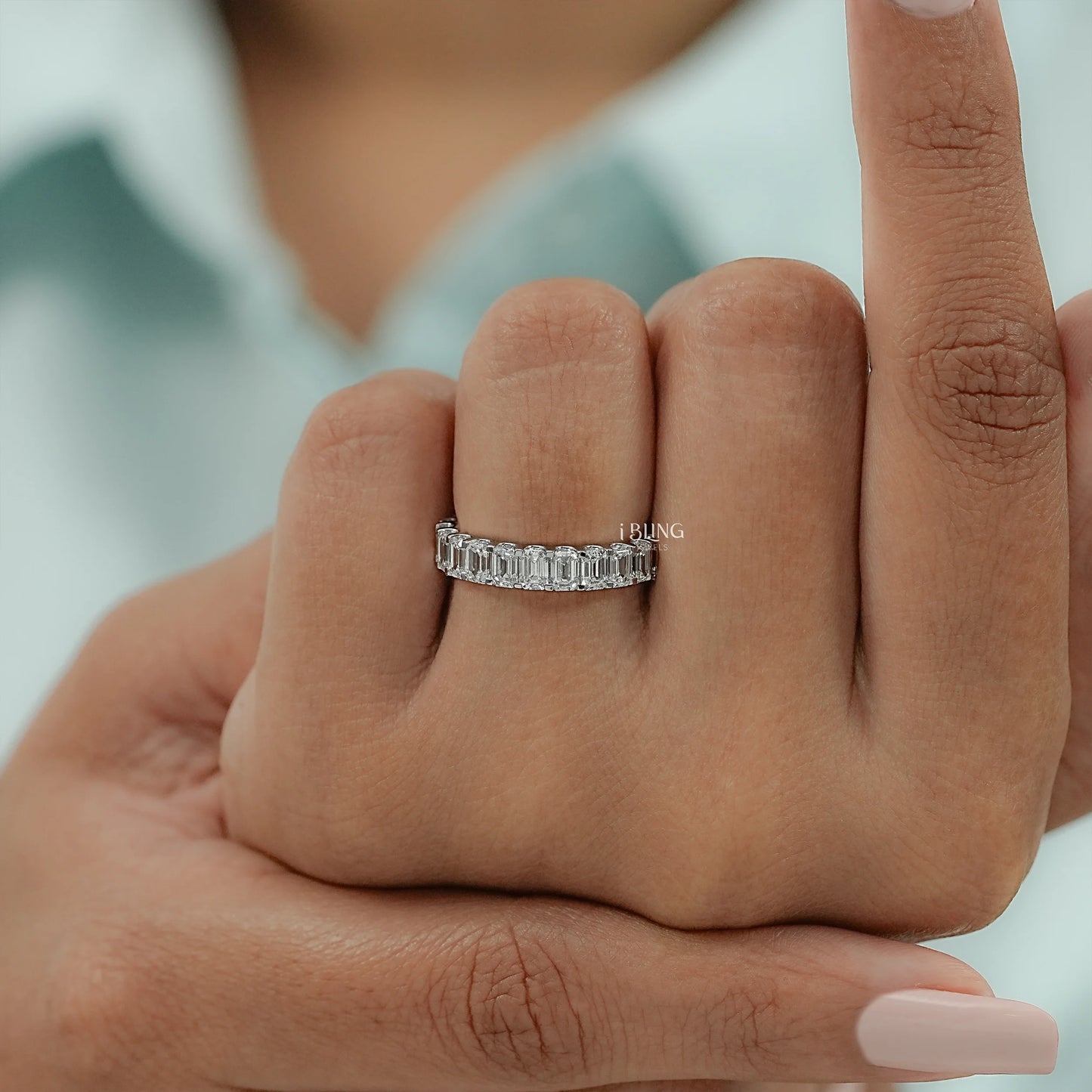 Emerald Cut Lab Diamond Half Eternity Wedding Band Half Eternity