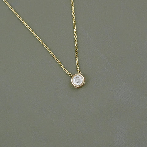 Round Cut Lab Grown Diamond Bezel Set Necklace