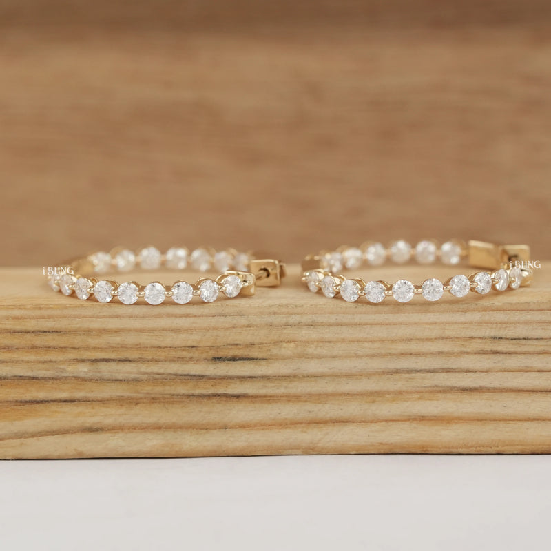 Round Cut Lab Diamond Hoop Earrings
