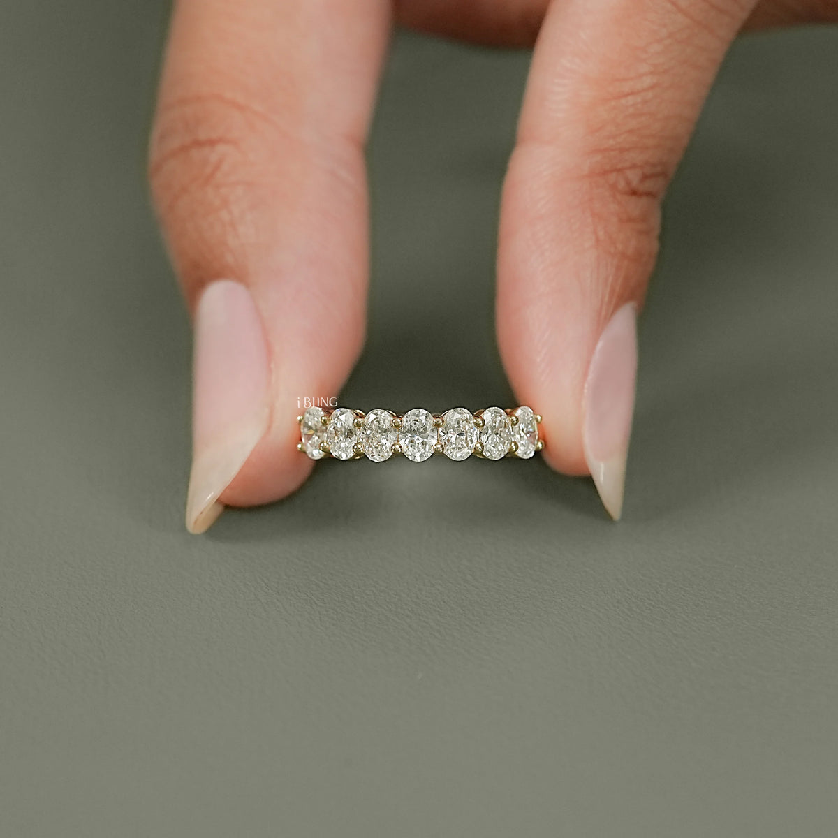 Oval Cut Lab Diamond Half Eternity Wedding Band
