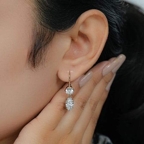 Round & Marquise Lab Diamond Dangle Drop Earrings
