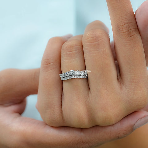 Round Cut Lab Diamond Curved Wedding Band