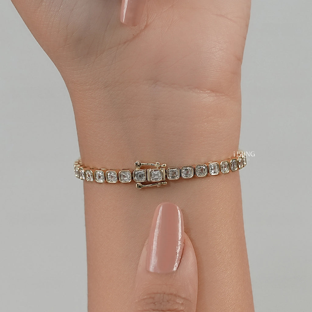 Asscher Cut Lab Diamond Bezel Set Tennis Bracelet