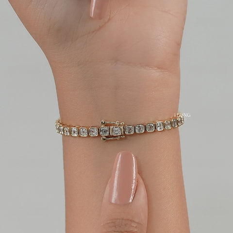 Asscher Cut Lab Diamond Bezel Set Tennis Bracelet