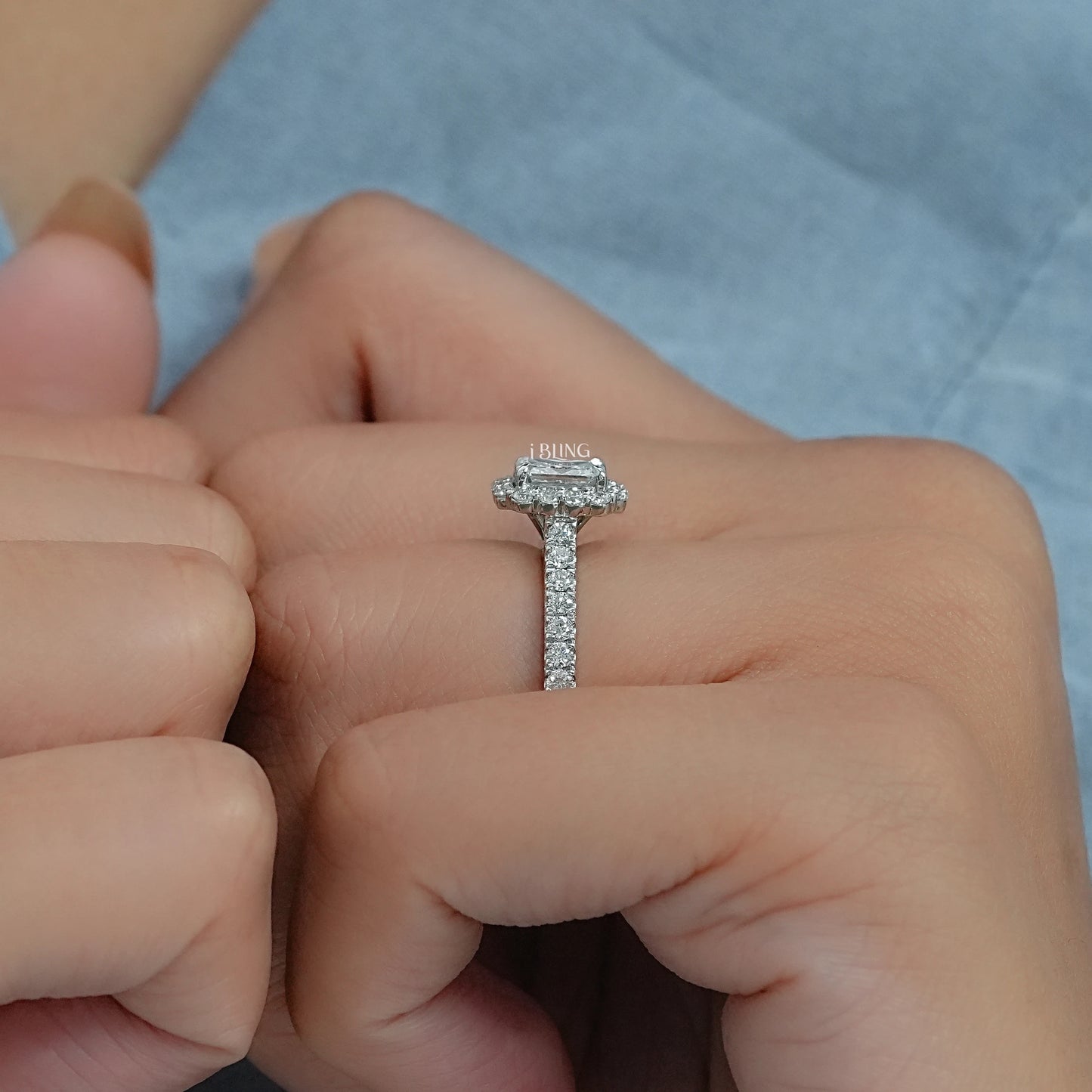 Radiant Cut Lab Diamond Halo Accent Ring Halo Ring