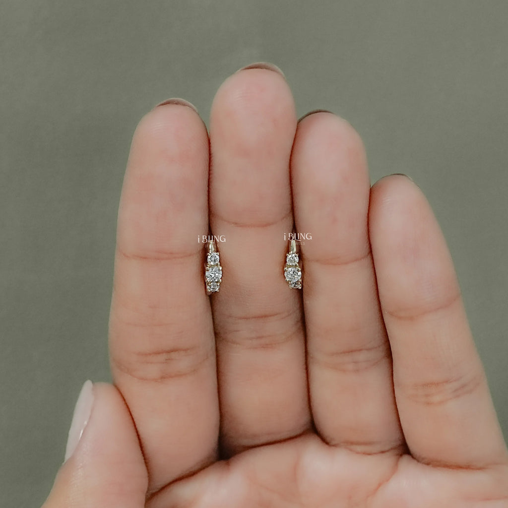 Round Three Stone Lab Diamond Hoop Earring