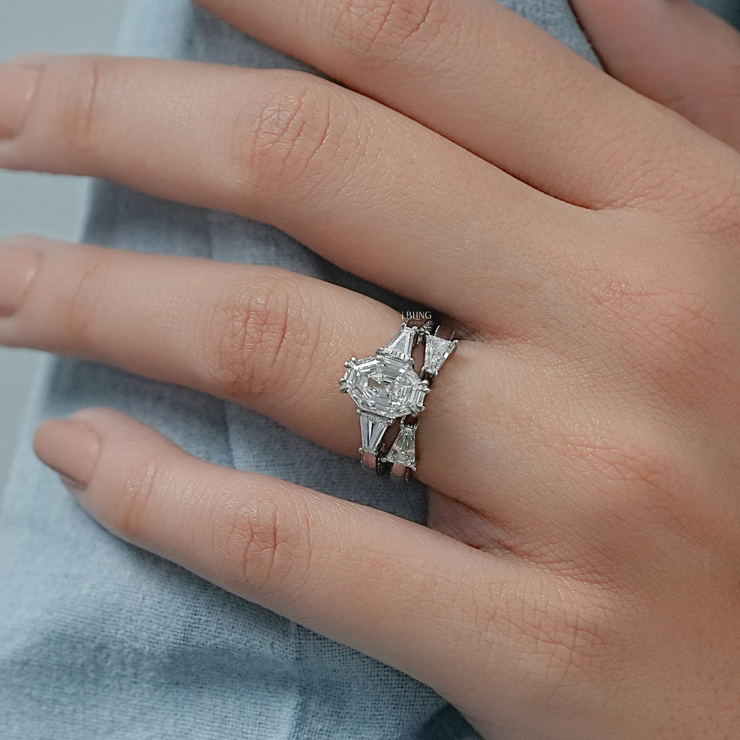 Octagon Lab Grown Diamond Engagement Ring Set Bridal Ring Set