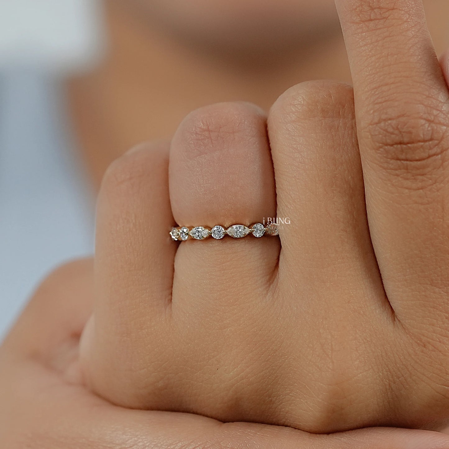 Marquise & Round Lab Grown Diamond Wedding Band Band