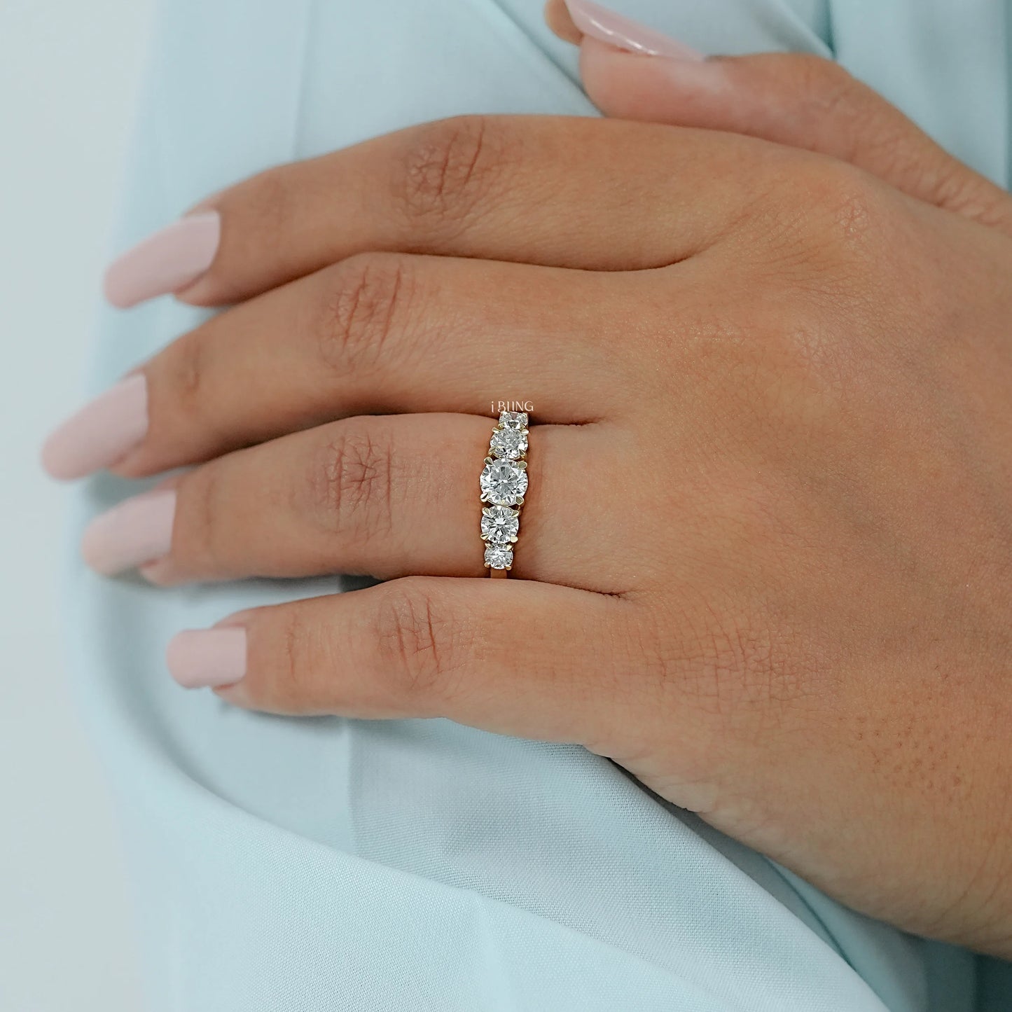 Round Lab Grown Diamond Five Stone Engagement  Ring