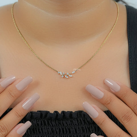 Marquise Cut Lab Diamond Floral Leaf Necklace