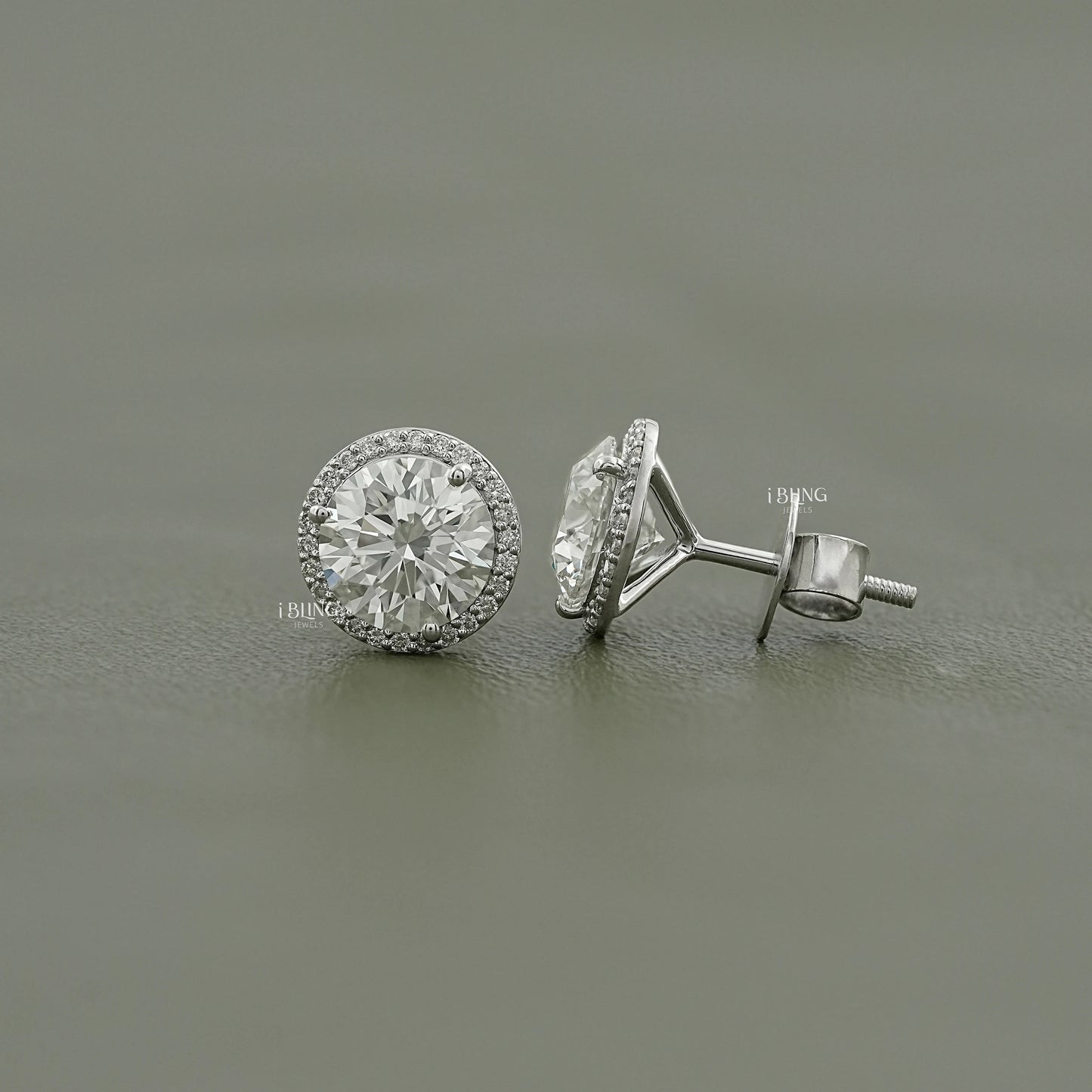 Round Cut Lab Diamond Halo Stud Earrings Stud