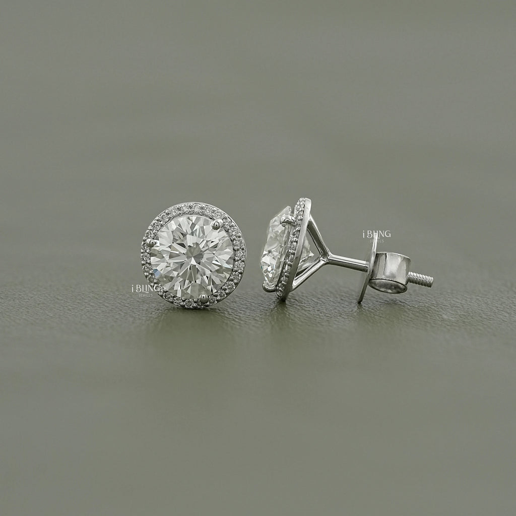 Round Cut Lab Diamond Halo Stud Earrings