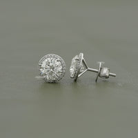 Round Cut Lab Diamond Halo Stud Earrings