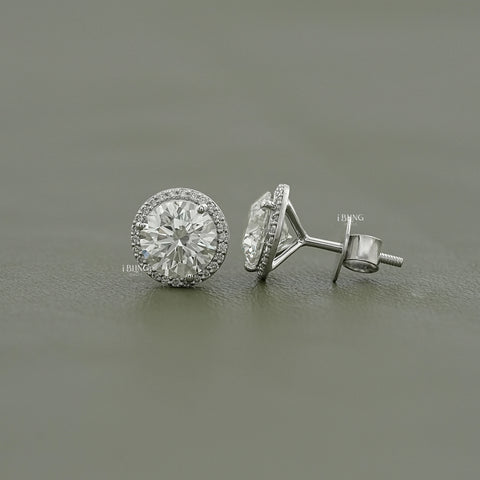 Round Cut Lab Diamond Halo Stud Earrings