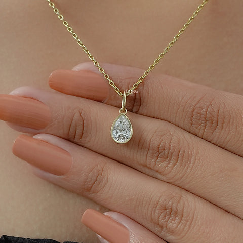 Pear Cut Lab Diamond Bezel Set Solitaire Necklace