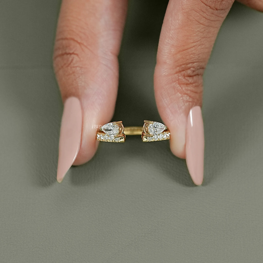 Pear Cut Lab Grown Diamond Open Cuff Wedding Band