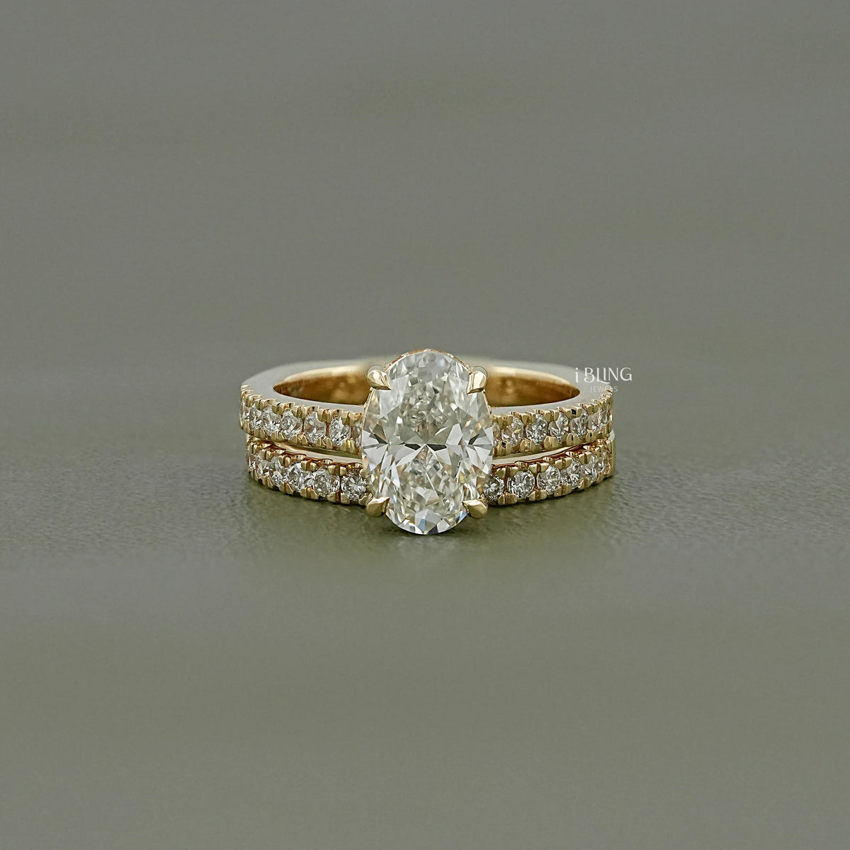 Oval Cut Lab Diamond Solitaire Accent Bridal Ring Set Bridal Ring Set