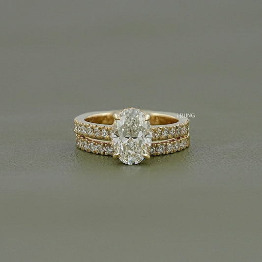 Oval Cut Lab Diamond Solitaire Accent Bridal Ring Set Bridal Ring Set